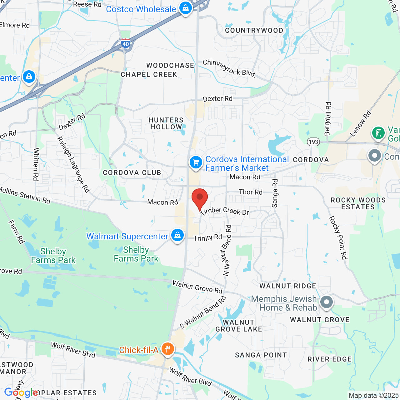 Google map image of our location in 850 Willow Tree Cir Cordova, TN