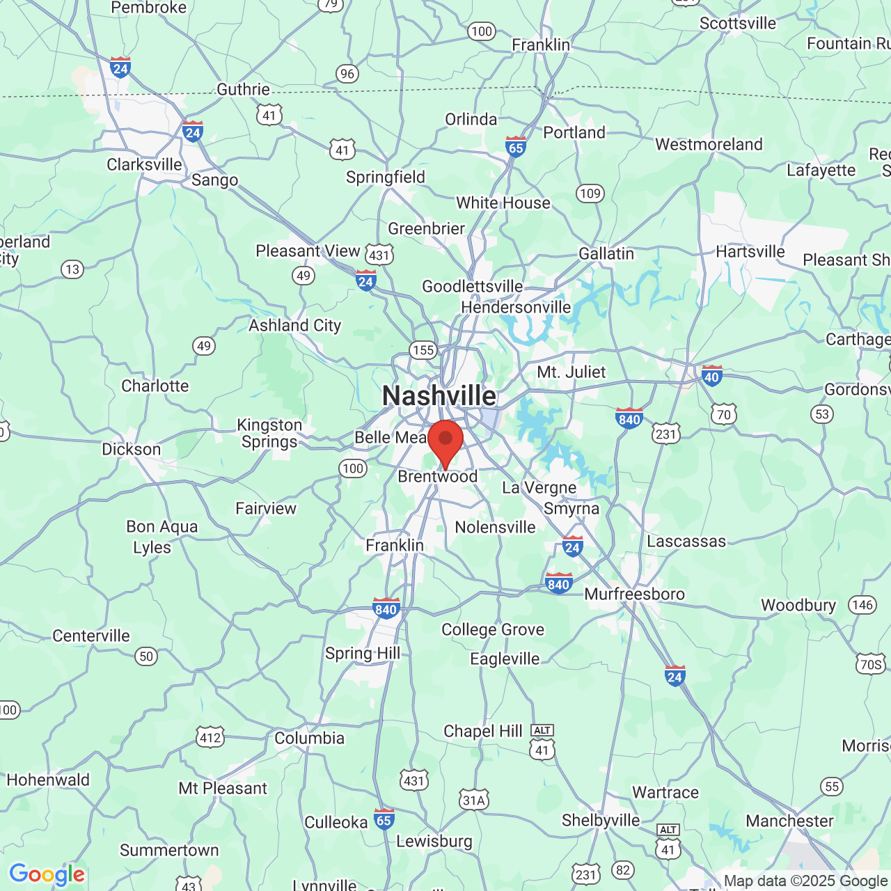 Google map image of our location in 317 Seven Springs Way Brentwood, TN