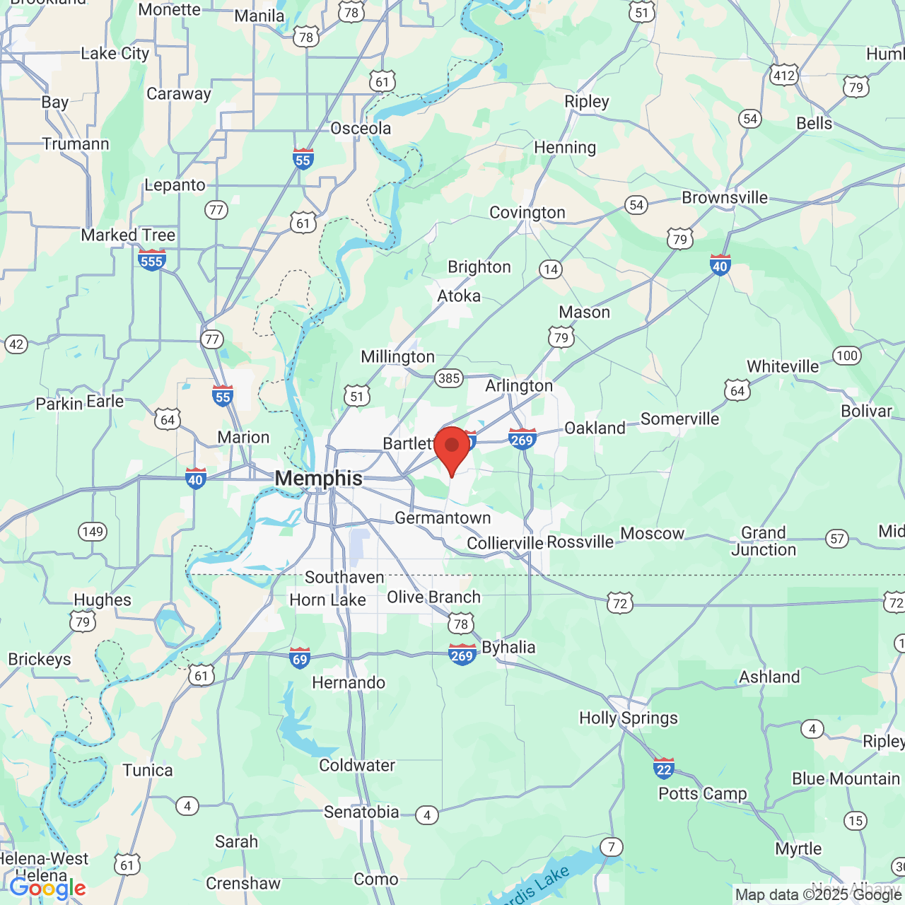 Google map image of our location in 850 Willow Tree Cir Cordova, TN